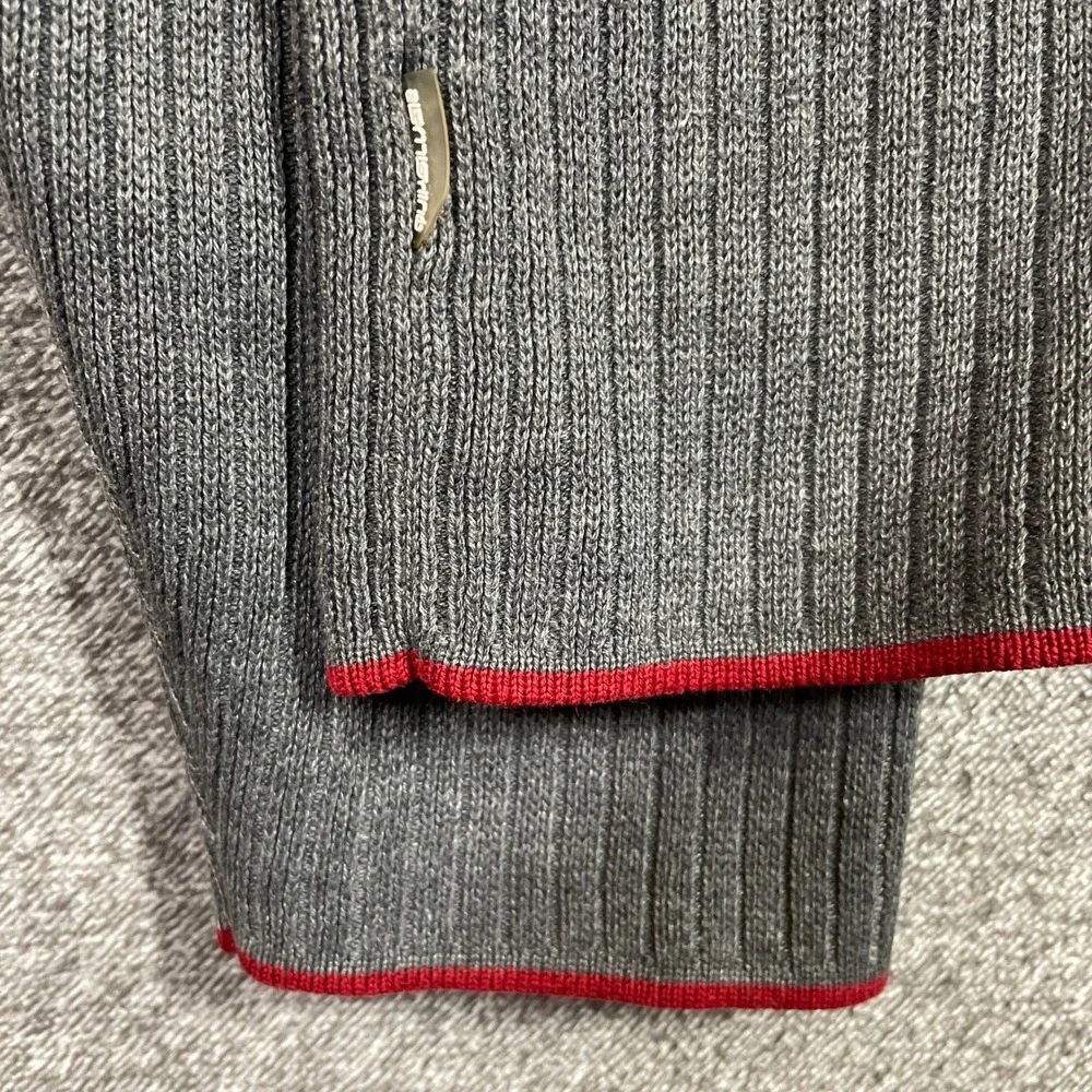 Quiksilver Sweater Mens L Vintage Ribbed Crewneck Gray Red Trim